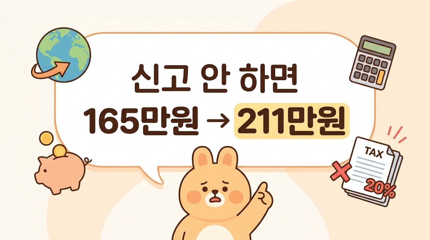 표지 텍스트 카드: '신고 안 하면 165만원 → 211만원' 굵은 숫자 대비, 무배경